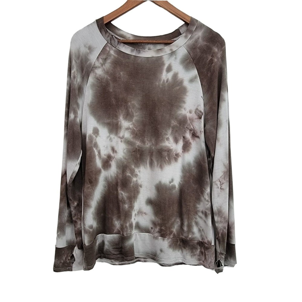 Interval Women's Size Small Long Sleeve Shirt Raw Edges Green White Tie Dye